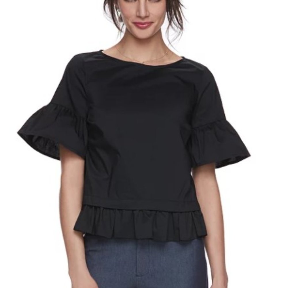 Elle Black Ruffle Top | Size S